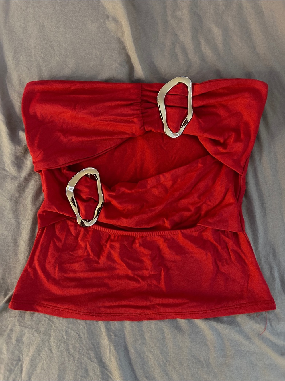 Women’s Strapless Red Camisole with Gold Buckle Accents